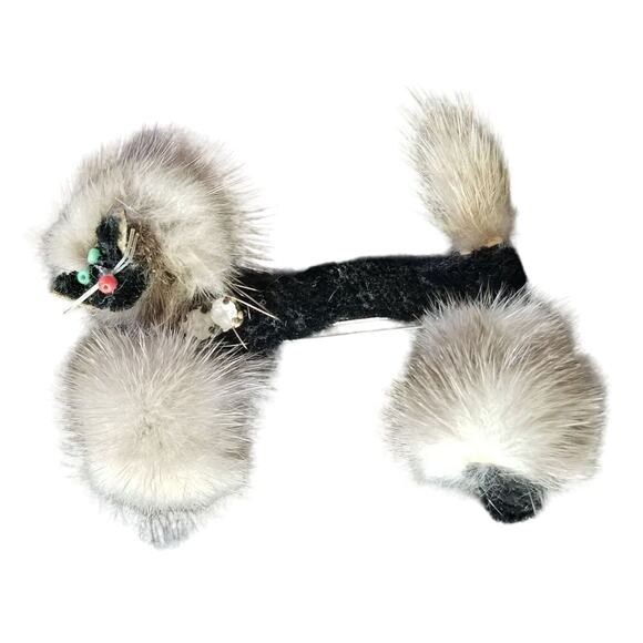 1950s Poodle MCM Authentic Real Mink Brooch Pin Beaded Face Estate Jewelry - Picture 1 of 5